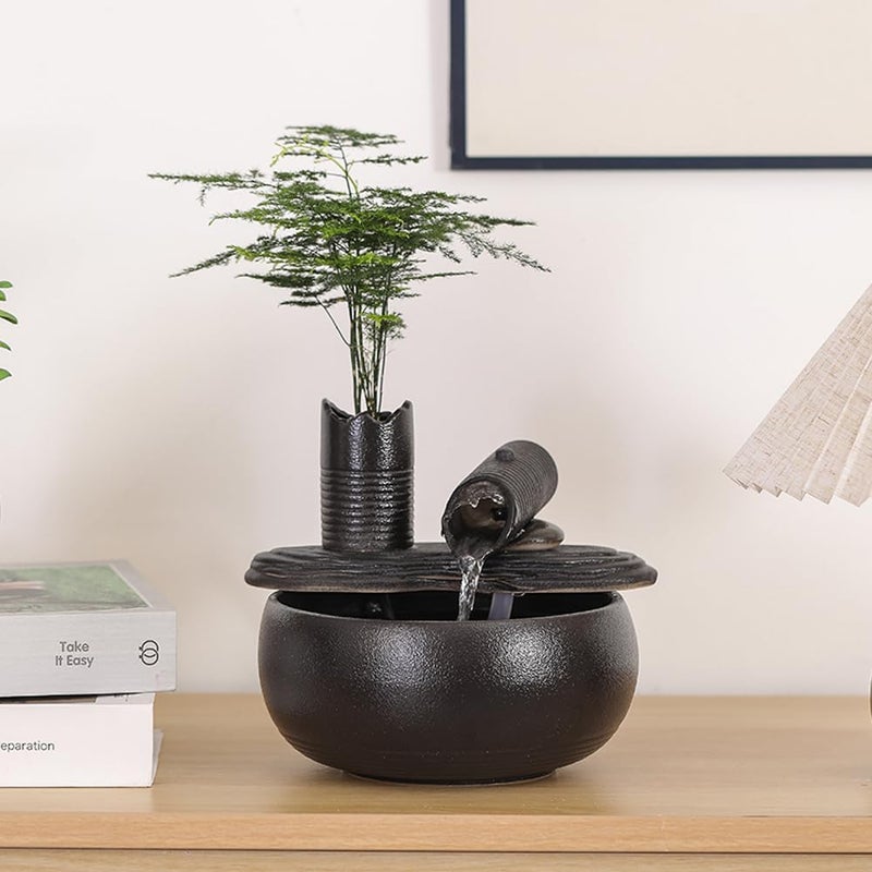 Andady Ceramic Tabletop Fountain Water Feature Fall Indoor and Outdoor Decoration (Black Bamboo A151) - Image 4